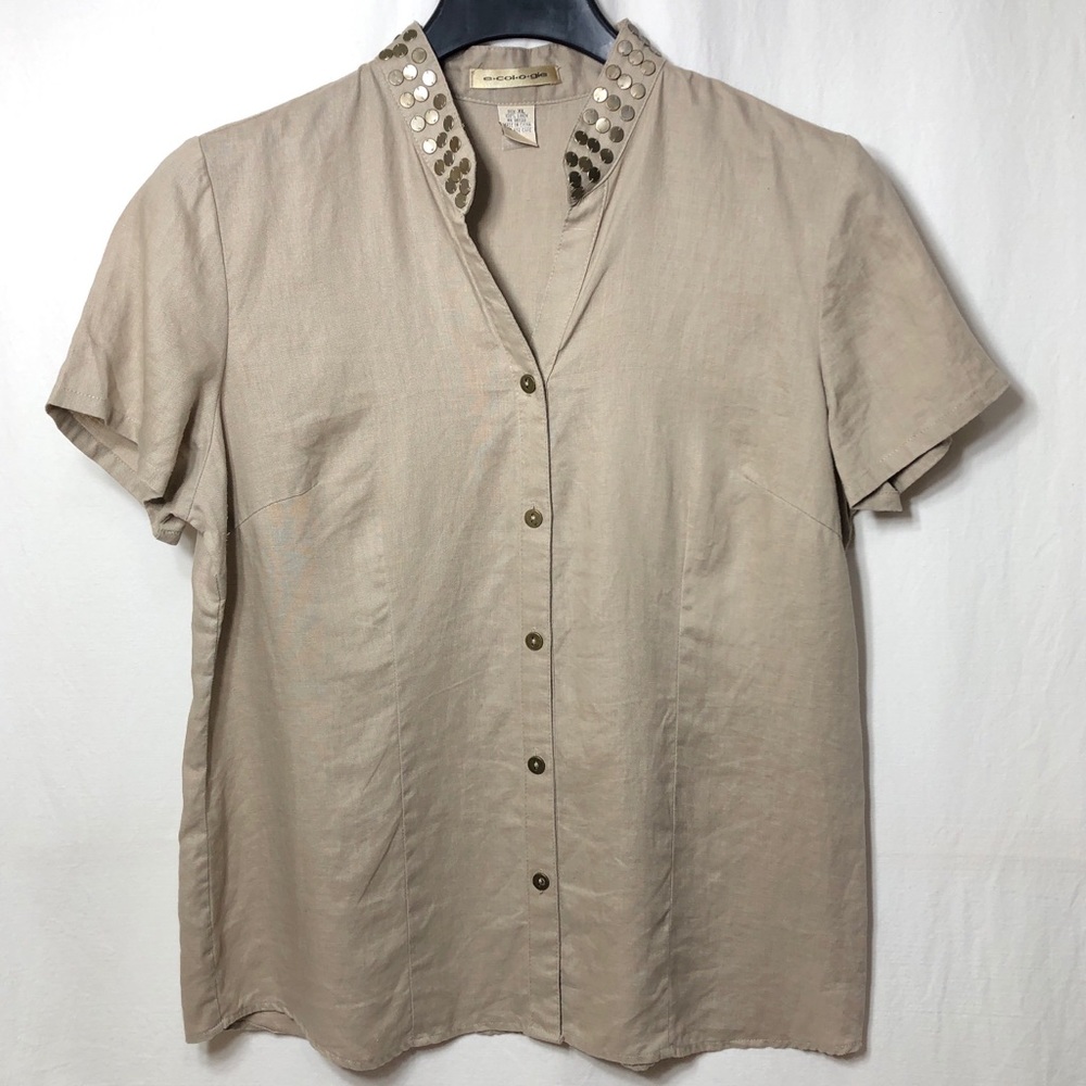 Ecologie Linen Shirt with Embellished Collar Womens XL